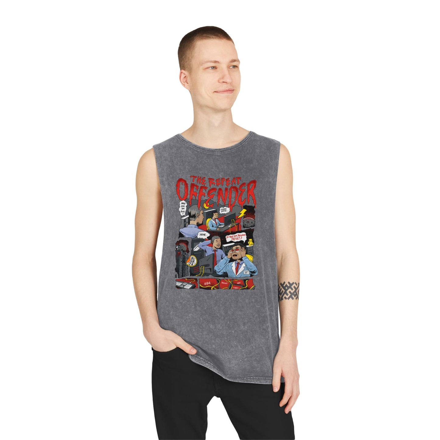 The Repeat Offender, Unisex Stonewash Tank Top