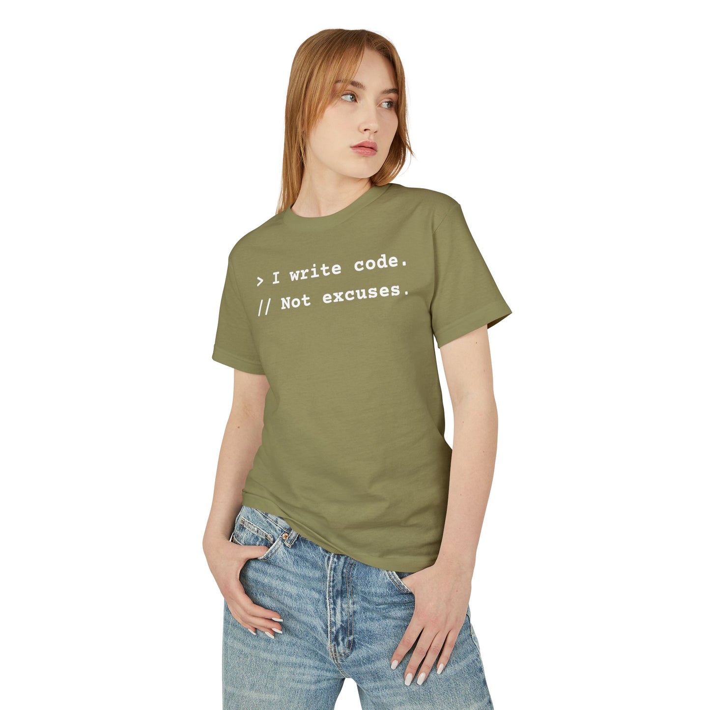 I Write Code. Not Excuses. Unisex Graphic Tee