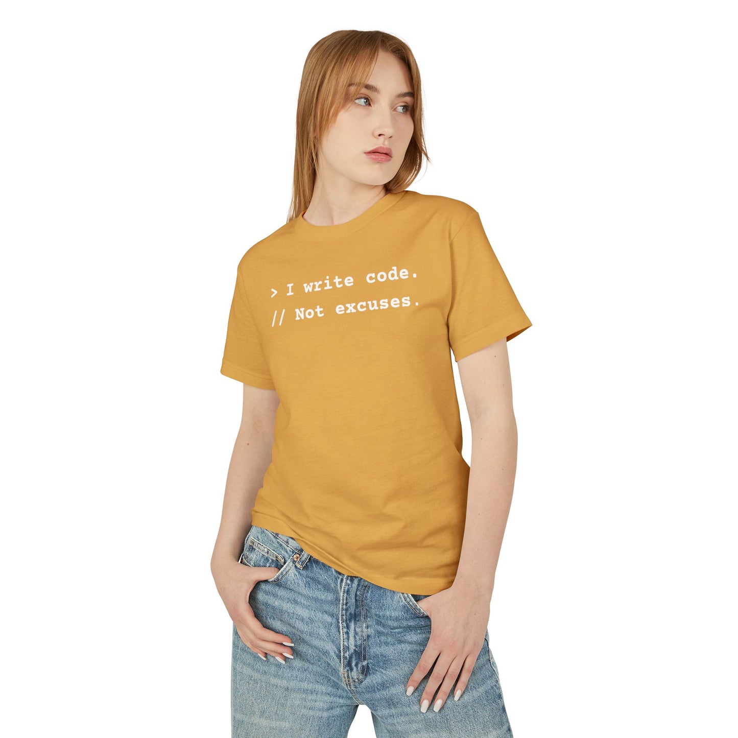 I Write Code. Not Excuses. Unisex Graphic Tee